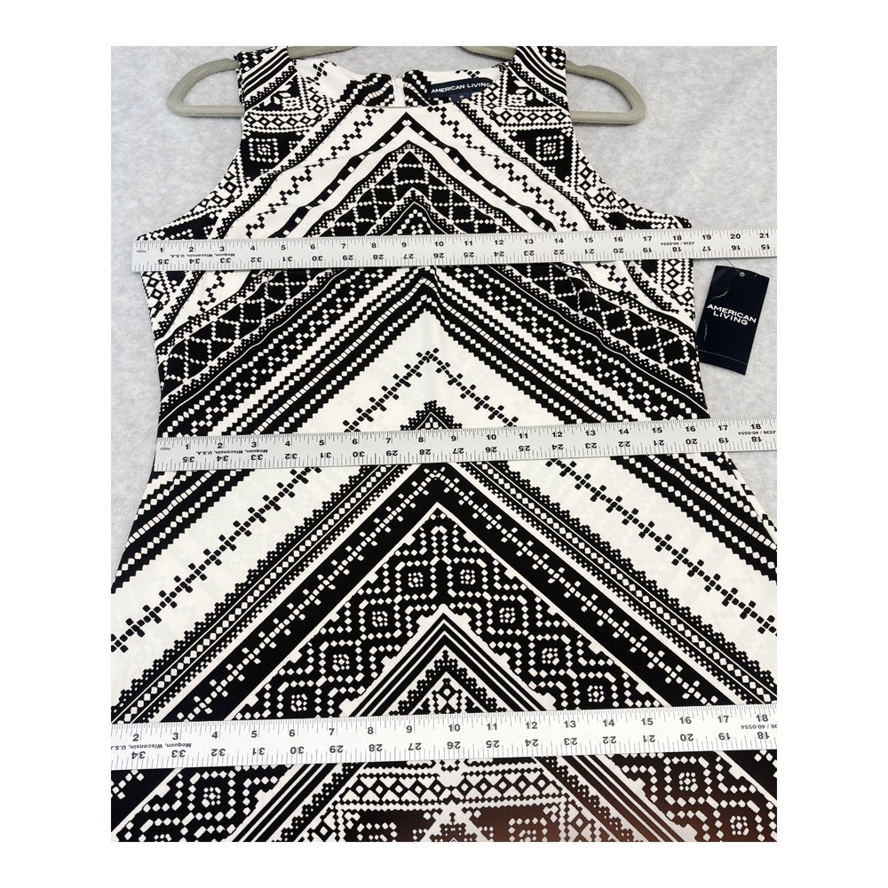 American Living Dress Womens 10 Black White Geometric Maxi Stretch Beachy Boho - Picture 7 of 9